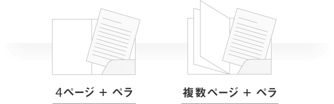 ポケットフォルダスタイル：4ページ + ペラ、複数ページ + ペラ